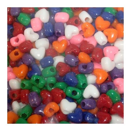 Perles de plastique en forme de COEUR, couleurs assorties 500 / pqt