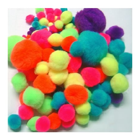 Pompons FLUO couleurs et tailles assorties 100 / pqt