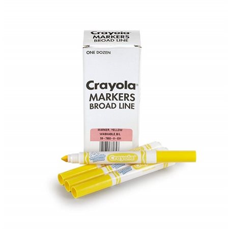 Marqueurs JAUNE lavables Crayola, conique large - 12 / Bte