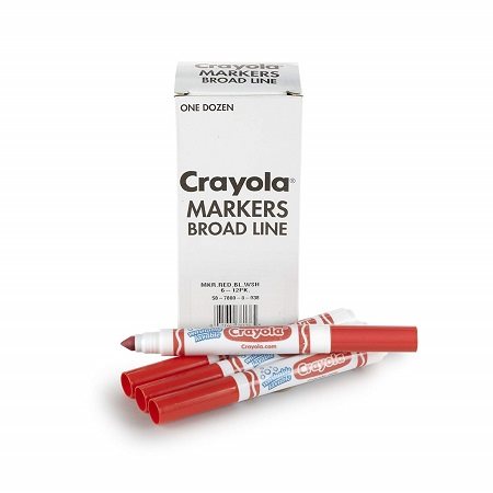 Marqueurs ROUGE lavables Crayola, conique large - 12 / Bte