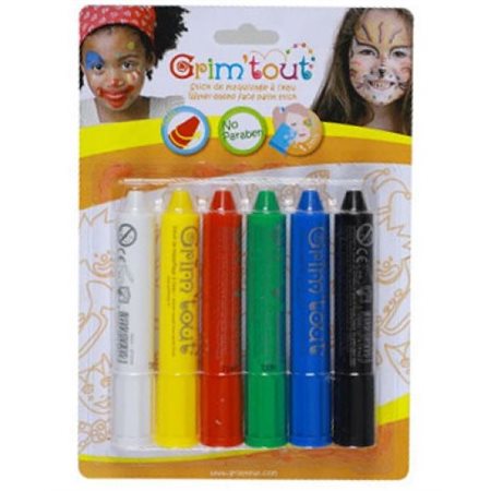 Crayons de maquillage Grim'Sticks, sans Paraben couleurs Primaires, 6 crayons