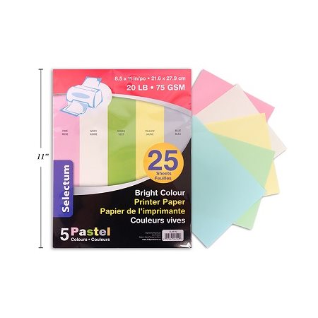 Papier d'impression couleurs PASTEL - 25 / Pqt