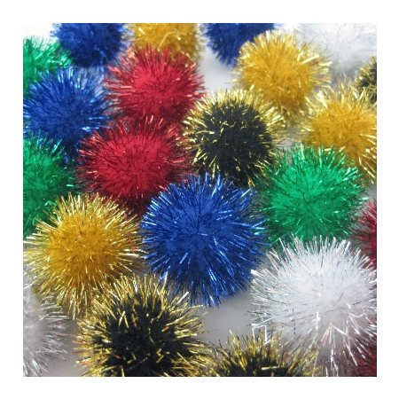 Pompons PAILLETTÉS couleurs assorties 1" (25mm) 40 / pqt